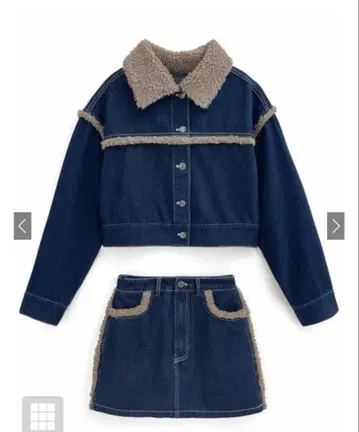 네이비 보아 카라 부착 데님 셋업