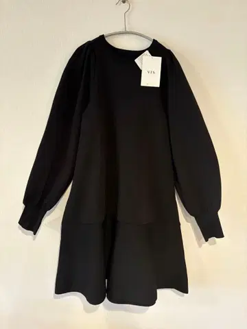 [택 포함 새상품] VIS 블랙 긴팔 무릎 기장 원피스 프리 사이즈