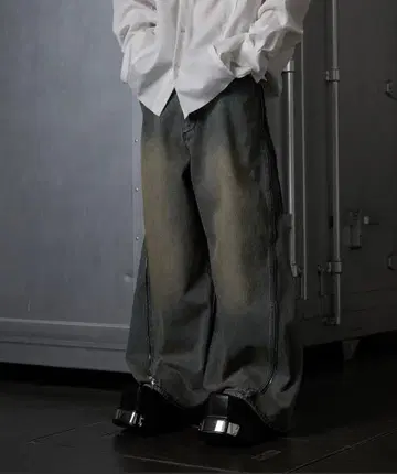 GRANCY 지퍼 디자인 배기 데님 팬츠 블루 L 사이즈