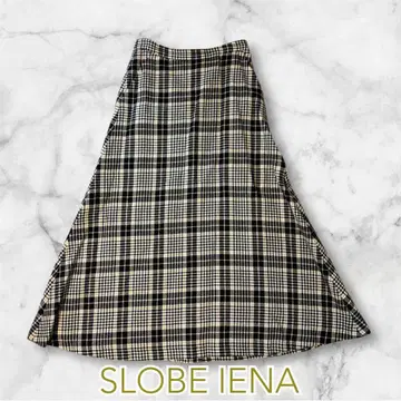 [ SLOBE IENA ] 트위드 체크 플레어 롱 스커트