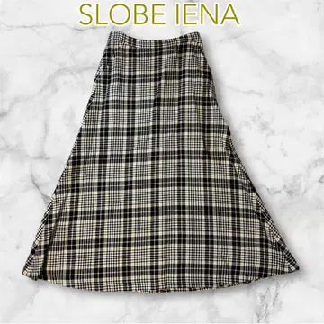 [ SLOBE IENA ] 트위드 체크 플레어 롱 스커트