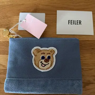 택 포함 새상품 FEILER 곰 자수 파우치 파랑 올드 테디