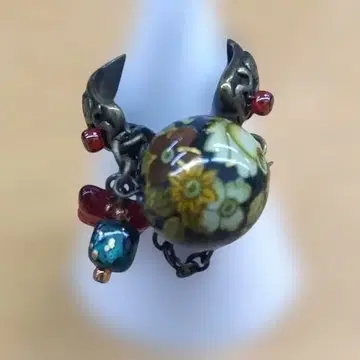 꽃무늬 유리 비즈 반지