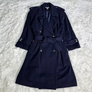 레어 태즈매니아 울 트렌치코트 롱 네이비 벨트 포함 M