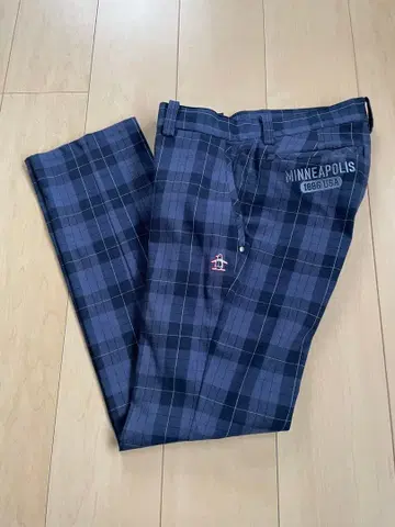 Munsingwear 체크 무늬 골프 팬츠 네이비 계열 사이즈 79