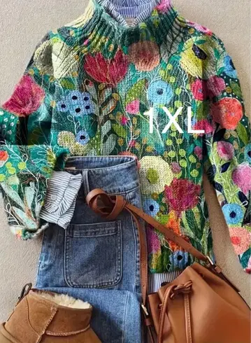 넉넉한 size의 귀여운 꽃밭 니트 [ 미사용 새상품 ] 1XL