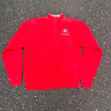 FRUIT OF THE LOOM 빨간색 하프 지퍼 맨투맨