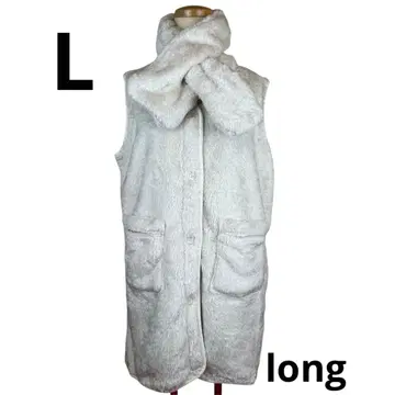 플란넬 보아 베스트 롱 L 사이즈 아이보리 머플러 포함