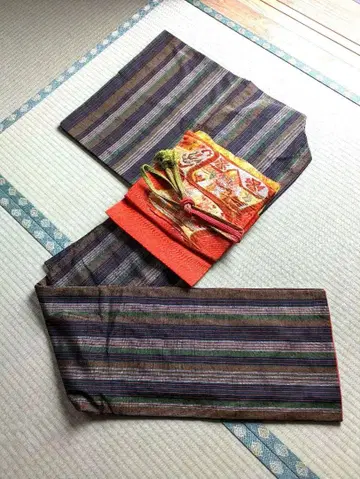 다색 스트라이프 코몬 유키쓰무기? 순수 실크 이중 기모노 손바느질