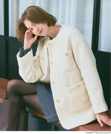 coca 푸들 금장 버튼 노카라 코트 여성용 L 사이즈