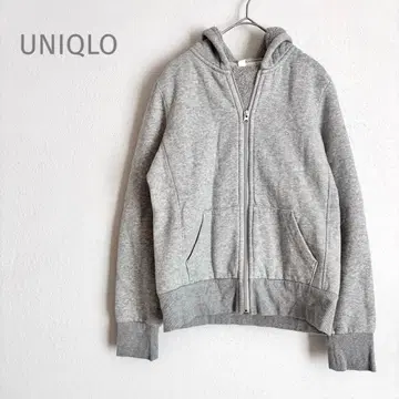 유니클로 집업 후드티 (M) 속기모 면 혼방 후드 부착 그레이