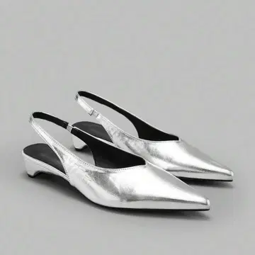 [ 새상품 ] 실버 스틸레토 슬링백 펌프스