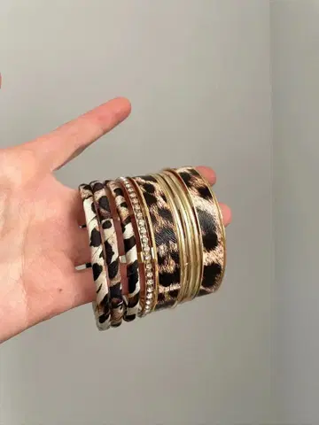 빈티지 (구제 의류) 스타일의 보헤미안 레오파드 프린트 레이어드 팔찌