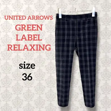 그린 라벨 릴랙싱 [ 36 ] 체크 무늬 테이퍼드 팬츠 네이비 영국풍