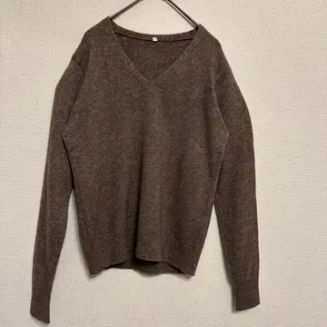 울 야크 V넥 니트 스웨터 브라운 심플 캐주얼