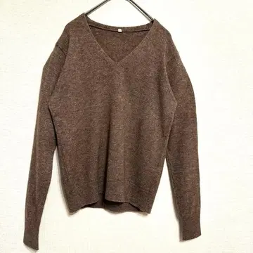 울 야크 V넥 니트 스웨터 브라운 심플 캐주얼