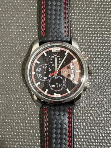 [ 새상품 ] SKMEI 크로노그래프 카본 가죽 손목시계