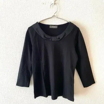 [에스357] T셔츠 면 100% 7부 소매 목 리본 크루넥 S