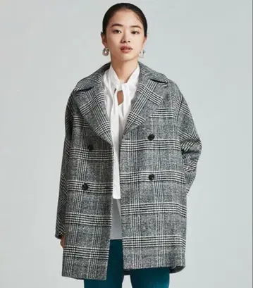 새상품급 TOMORROWLAND 브로큰 글렌체크 더블 브레스트 코트