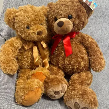 브라운 리본 포함 봉제 인형 2개 세트