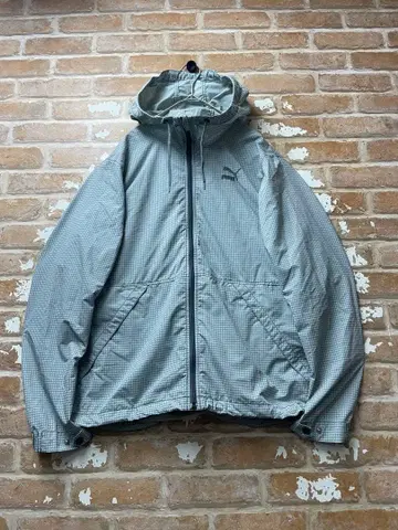 00s 푸마 PUMA 나일론 자켓 체크 y2k 그레이 자수