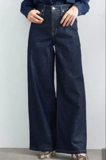 SOMETHING LISA 와이드 데님 인디고 블루 XS 다크 네이비