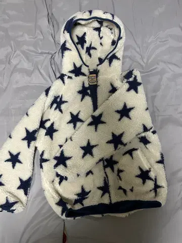 별 패턴 플리스 자켓 후드 부착