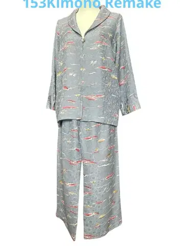 기모노 리메이크 팬츠 셋업 그레이 융단 실크