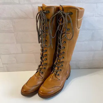 인디비주얼 일본제 레이스업 롱 부츠 22.5cm 카멜 계열