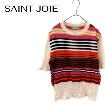 SAINT JOIE 반팔 니트탑 보더 컬러풀 성인 고급 비침