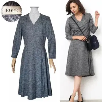 ROPE' 사이드 턱 하운드투스 체크 패턴 원피스 38 일본제