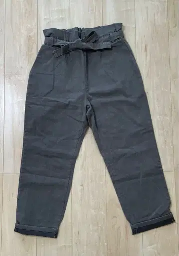 Style Lea 그레이 와이드 팬츠 리본 포함 허리