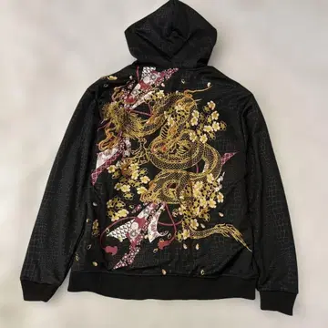 벚꽃 만발 일본풍 패턴 후드티 용 블랙 속기모 XXL