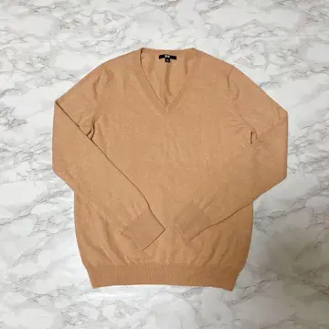 유니클로 캐시미어 V넥 스웨터 XL 핑크 베이지