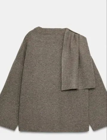 새상품급 ZARA 숏 니트 코트 비대칭 스카프