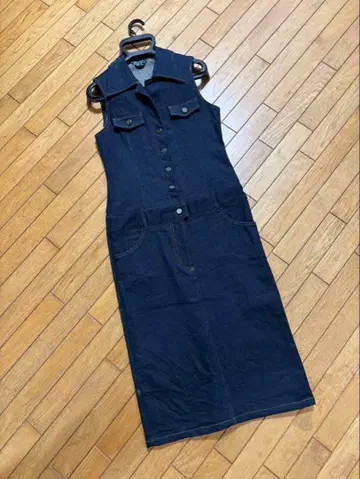 Pikez 다크 데님 슬리브리스 원피스