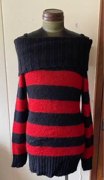 Y2K 펑키 락 구제 의류 굵은 보더 어깨끈 포함 니트 원피스 M 사이즈