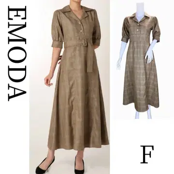 에모다 셔츠 원피스 체크 브라운 프리 사이즈