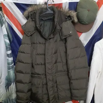 유니클로 후드 부착 다운 자켓 올리브 그린 XL