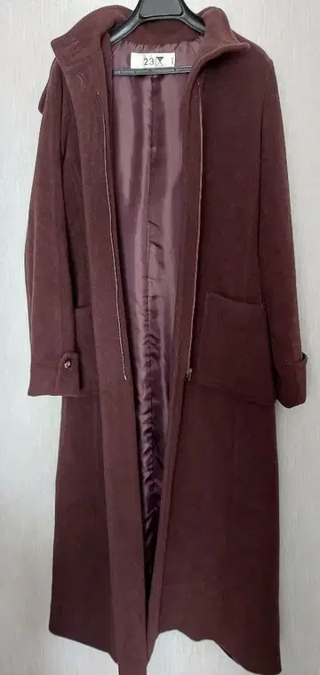 후드 부착 버건디 롱 코트 M 사이즈