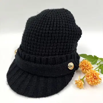 MICHAEL KORS 마이클코어스 니트 헌팅 캡 블랙 골드 버튼 포함