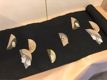 미재단 양 자수 순수 실크 나고야 오비 블랙