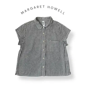 마가렛호웰 린넨코튼 라운드 칼라 블라우스 체크 2