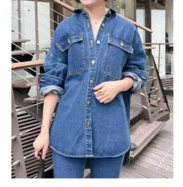 라운지 드레스 오버 데님 자켓 블루