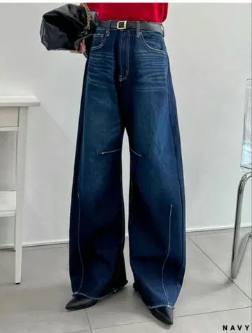 Re:EDIT 밑단 프린지 배럴 레그 데님 팬츠 S 사이즈