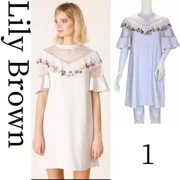 릴리 브라운 미니 원피스 꽃무늬 레이스 자수 라벤더