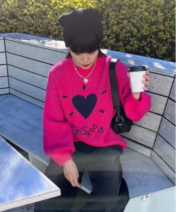 JEANASIS ZOZO 한정판 자카드 하트 로고 니트