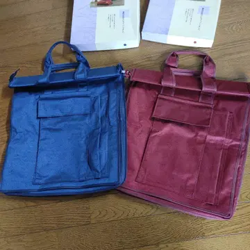 기모노 가방 츠무기 직조 블루&크림슨 2세트