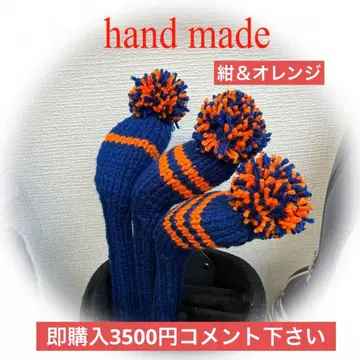골프 니트 헤드커버 유틸리티용 핸드메이드 3개 세트 네이비 & 오렌지