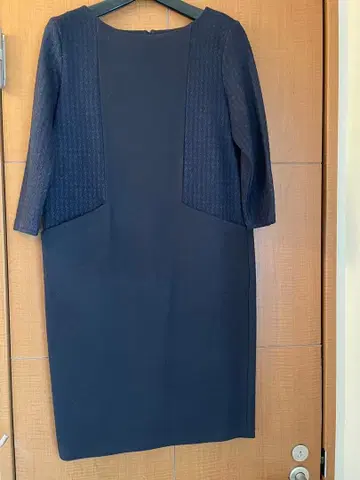 네이비 7부 소매 타이트 원피스